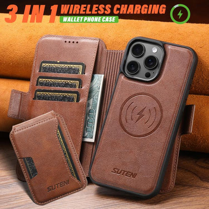 For iPhone 16 Pro Max Suteni Q06S3 3-in-1 Splicing Detachable Vertical Flip Wallet MagSafe Leather Phone Case(Brown) - iPhone 16 Pro Max Cases by Suteni | Online Shopping UK | buy2fix