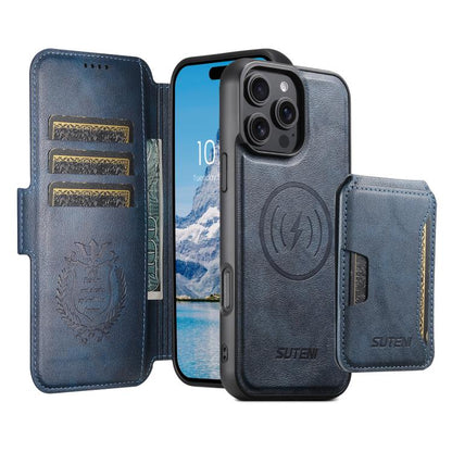 For iPhone 16 Pro Max Suteni Q06S3 3-in-1 Splicing Detachable Vertical Flip Wallet MagSafe Leather Phone Case(Blue) - iPhone 16 Pro Max Cases by Suteni | Online Shopping UK | buy2fix