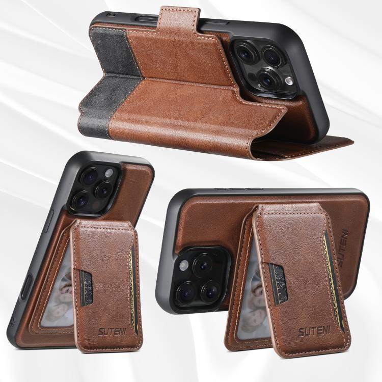 For iPhone 16 Pro Suteni Q06S3 3-in-1 Splicing Detachable Vertical Flip Wallet MagSafe Leather Phone Case(Brown) - iPhone 16 Pro Cases by Suteni | Online Shopping UK | buy2fix