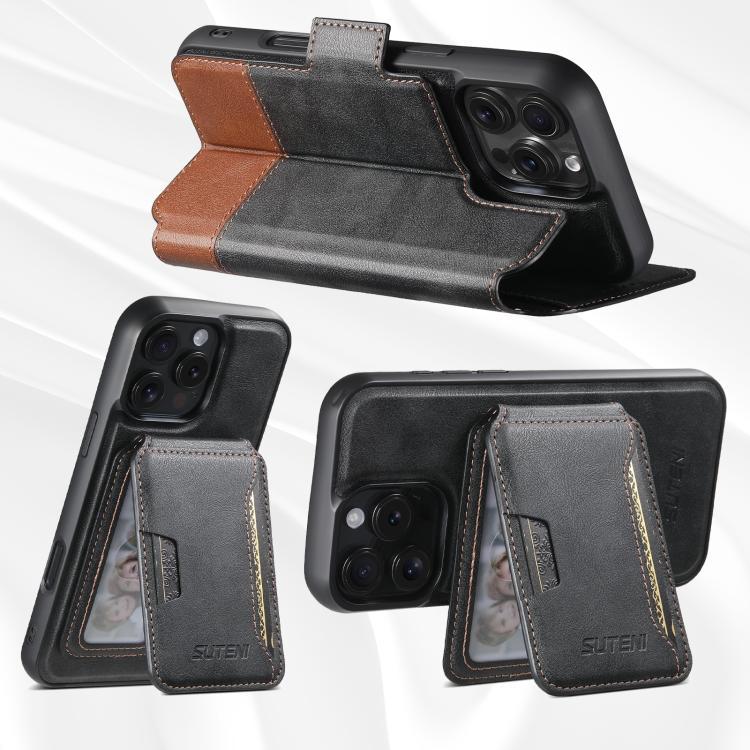 For iPhone 16 Suteni Q06S3 3-in-1 Splicing Detachable Vertical Flip Wallet MagSafe Leather Phone Case(Black) - iPhone 16 Cases by Suteni | Online Shopping UK | buy2fix