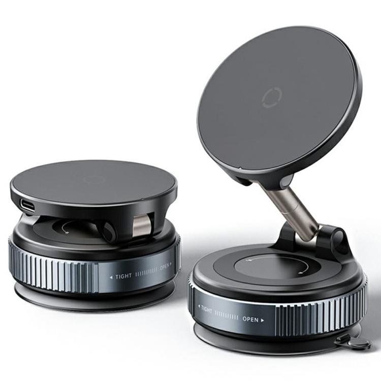X68W 15W Wireless Charging Vacuum Suction Cup Foldable Car Dashboard Magnetic Phone Holder(Black) - Wireless Charger Holders by buy2fix | Online Shopping UK | buy2fix
