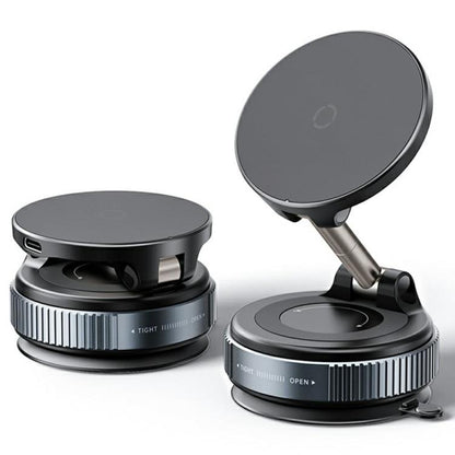 X68W 15W Wireless Charging Vacuum Suction Cup Foldable Car Dashboard Magnetic Phone Holder(Black) - Wireless Charger Holders by buy2fix | Online Shopping UK | buy2fix