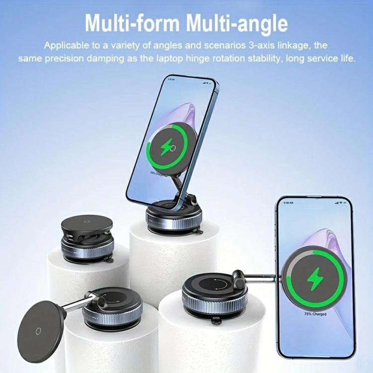 X68W 15W Wireless Charging Vacuum Suction Cup Foldable Car Dashboard Magnetic Phone Holder(Black) - Wireless Charger Holders by buy2fix | Online Shopping UK | buy2fix