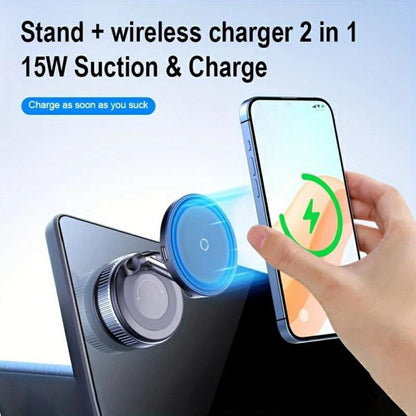 X68W 15W Wireless Charging Vacuum Suction Cup Foldable Car Dashboard Magnetic Phone Holder(Black) - Wireless Charger Holders by buy2fix | Online Shopping UK | buy2fix
