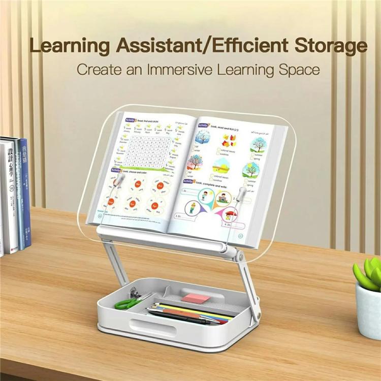 R22H Adjustable Rotating Foldable Laptop Tablet Book Holder Stand with Bottom Storage Box - Laptop Stand by buy2fix | Online Shopping UK | buy2fix