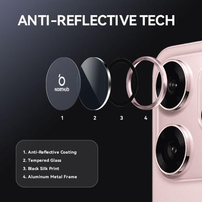 For OPPO Reno14 Global NORTHJO Camera Lens Protector CD Metal Ring Tempered Glass Film(Pink) - OPPO Tempered Glass by NORTHJO | Online Shopping UK | buy2fix