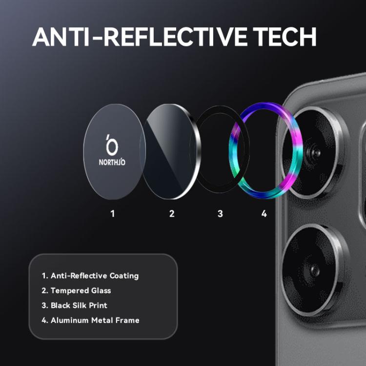 For OPPO Reno14 Global NORTHJO Camera Lens Protector CD Metal Ring Tempered Glass Film(Colorful) - OPPO Tempered Glass by NORTHJO | Online Shopping UK | buy2fix