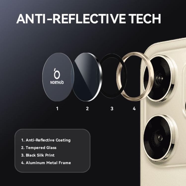 For OPPO Reno14 Global NORTHJO Camera Lens Protector CD Metal Ring Tempered Glass Film(Gold) - OPPO Tempered Glass by NORTHJO | Online Shopping UK | buy2fix