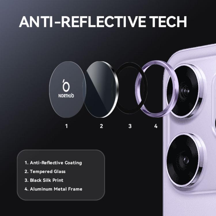 For OPPO Reno14 Global NORTHJO Camera Lens Protector CD Metal Ring Tempered Glass Film(Purple) - OPPO Tempered Glass by NORTHJO | Online Shopping UK | buy2fix