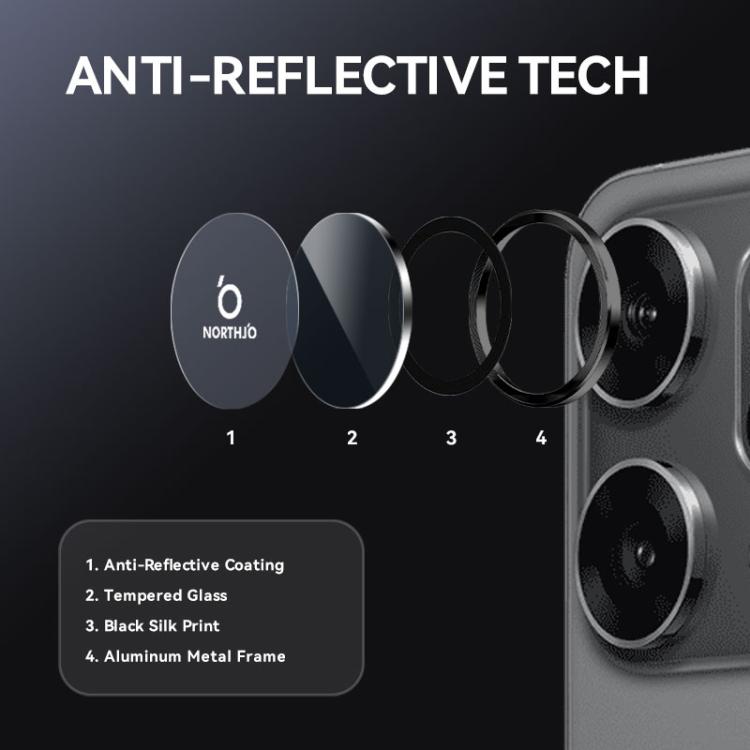 For OPPO Reno14 Pro Global NORTHJO Camera Lens Protector CD Metal Ring Tempered Glass Film(Black) - OPPO Tempered Glass by NORTHJO | Online Shopping UK | buy2fix