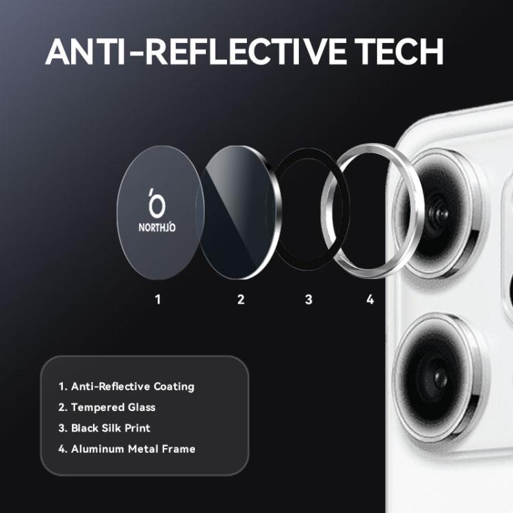 For OPPO Reno14 Pro Global NORTHJO Camera Lens Protector CD Metal Ring Tempered Glass Film(Silver) - OPPO Tempered Glass by NORTHJO | Online Shopping UK | buy2fix