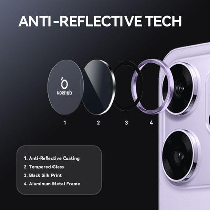 For OPPO Reno14 Pro Global NORTHJO Camera Lens Protector CD Metal Ring Tempered Glass Film(Purple) - OPPO Tempered Glass by NORTHJO | Online Shopping UK | buy2fix