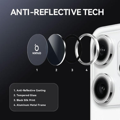 For OPPO Reno14 F 5G NORTHJO Camera Lens Protector CD Metal Ring Tempered Glass Film(Silver) - Reno14 F Tempered Glass by NORTHJO | Online Shopping UK | buy2fix