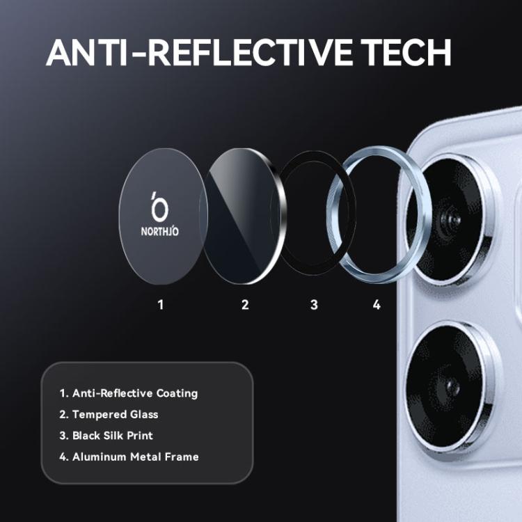 For OPPO Reno14 F 5G NORTHJO Camera Lens Protector CD Metal Ring Tempered Glass Film(Blue) - Reno14 F Tempered Glass by NORTHJO | Online Shopping UK | buy2fix