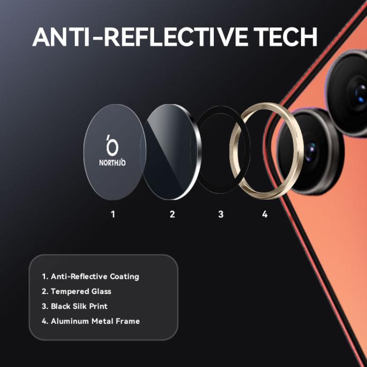 For Samsung Galaxy Z Flip7 5G NORTHJO Camera Lens Protector CD Metal Ring Tempered Glass Film(Gold) - For Samsung by NORTHJO | Online Shopping UK | buy2fix