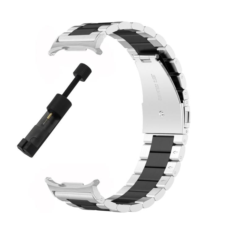 For Samsung Galaxy Watch8 / Watch8 Classic Three Beads Stainless Steel Watch Band with Removal Tool(Silver Black) - Watch Bands by buy2fix | Online Shopping UK | buy2fix