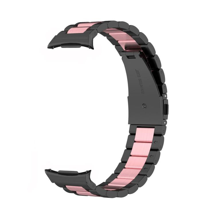For Samsung Galaxy Watch8 / Watch8 Classic Three Beads Stainless Steel Watch Band with Removal Tool(Black Pink) - Watch Bands by buy2fix | Online Shopping UK | buy2fix