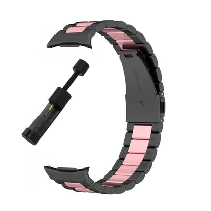 For Samsung Galaxy Watch8 / Watch8 Classic Three Beads Stainless Steel Watch Band with Removal Tool(Black Pink) - Watch Bands by buy2fix | Online Shopping UK | buy2fix