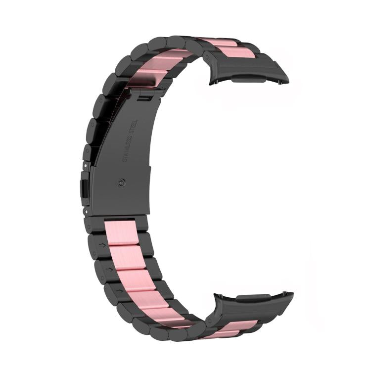 For Samsung Galaxy Watch8 / Watch8 Classic Three Beads Stainless Steel Watch Band with Removal Tool(Black Pink) - Watch Bands by buy2fix | Online Shopping UK | buy2fix