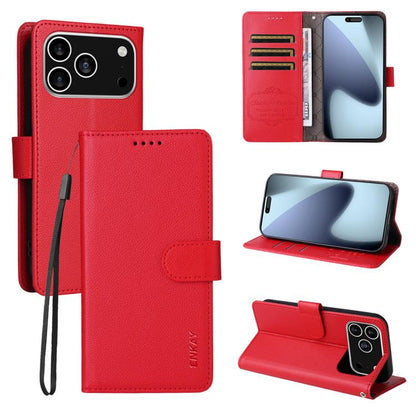 For iPhone 17 Pro Max ENKAY RFID Blocking Wallet Kickstand Litchi Texture Leather Phone Case(Red) - iPhone 17 Pro Max Cases by ENKAY | Online Shopping UK | buy2fix