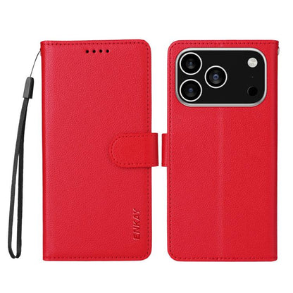 For iPhone 17 Pro Max ENKAY RFID Blocking Wallet Kickstand Litchi Texture Leather Phone Case(Red) - iPhone 17 Pro Max Cases by ENKAY | Online Shopping UK | buy2fix