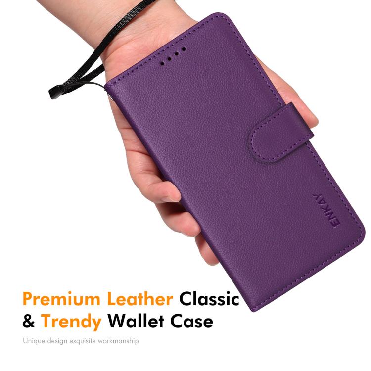 For iPhone 17 Pro Max ENKAY RFID Blocking Wallet Kickstand Litchi Texture Leather Phone Case(Purple) - iPhone 17 Pro Max Cases by ENKAY | Online Shopping UK | buy2fix