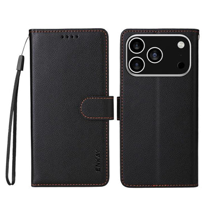 For iPhone 17 Pro ENKAY RFID Blocking Wallet Kickstand Litchi Texture Leather Phone Case(Black) - iPhone 17 Pro Cases by ENKAY | Online Shopping UK | buy2fix