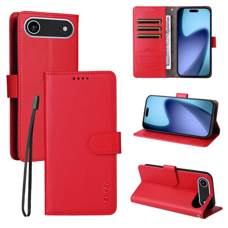 For iPhone 17 Air ENKAY RFID Blocking Wallet Kickstand Litchi Texture Leather Phone Case(Red) - iPhone 17 Air Cases by ENKAY | Online Shopping UK | buy2fix
