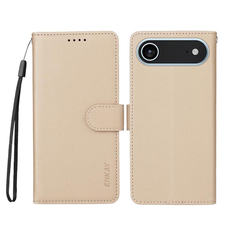 For iPhone Air ENKAY RFID Blocking Wallet Kickstand Litchi Texture Leather Phone Case(Beige) - iPhone Air Cases by ENKAY | Online Shopping UK | buy2fix