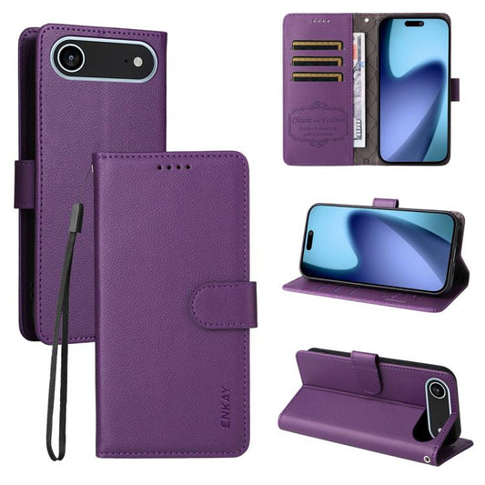 For iPhone 17 Air ENKAY RFID Blocking Wallet Kickstand Litchi Texture Leather Phone Case(Purple) - iPhone 17 Air Cases by ENKAY | Online Shopping UK | buy2fix
