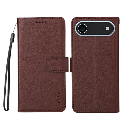 For iPhone 17 Air ENKAY RFID Blocking Wallet Kickstand Litchi Texture Leather Phone Case(Brown) - iPhone 17 Air Cases by ENKAY | Online Shopping UK | buy2fix