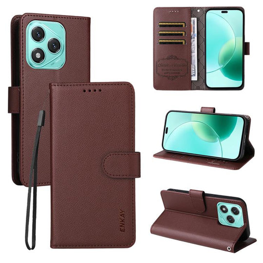 For Honor 400 Lite ENKAY RFID Blocking Wallet Kickstand Litchi Texture Leather Phone Case(Brown)