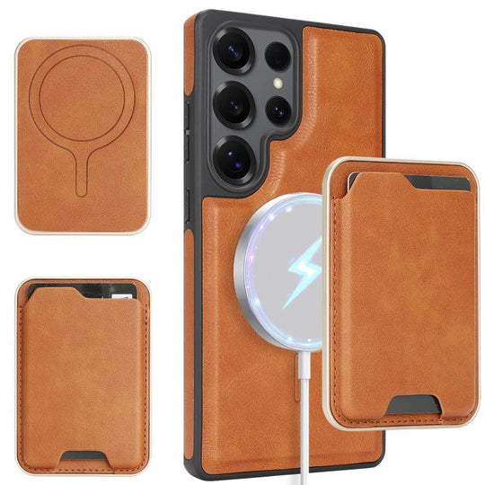 For Samsung Galaxy S24 Ultra 5G Kalebol Slim MagSafe Ring Magnetic Card Bag Side Sticker Leather Phone Case(Brown)