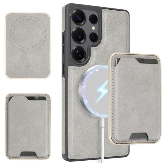 For Samsung Galaxy S24 Ultra 5G Kalebol Slim MagSafe Ring Magnetic Card Bag Side Sticker Leather Phone Case(Gray)