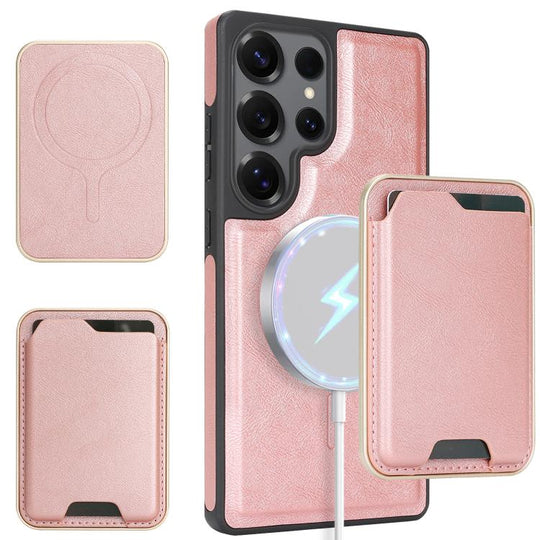 For Samsung Galaxy S24 Ultra 5G Kalebol Slim MagSafe Ring Magnetic Card Bag Side Sticker Leather Phone Case(Pink Gold)