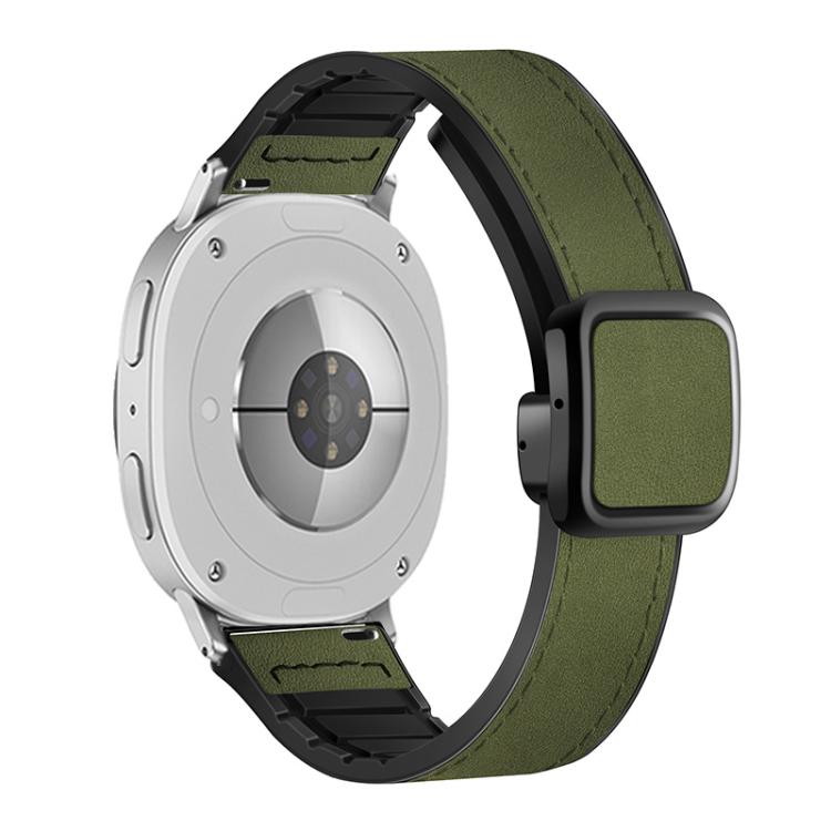 For Samsung Galaxy Watch8 / Watch8 Classic Square Magnetic Buckle Leather Skin Silicone Watch Band(Crazy Horse Green) - Watch Bands by buy2fix | Online Shopping UK | buy2fix