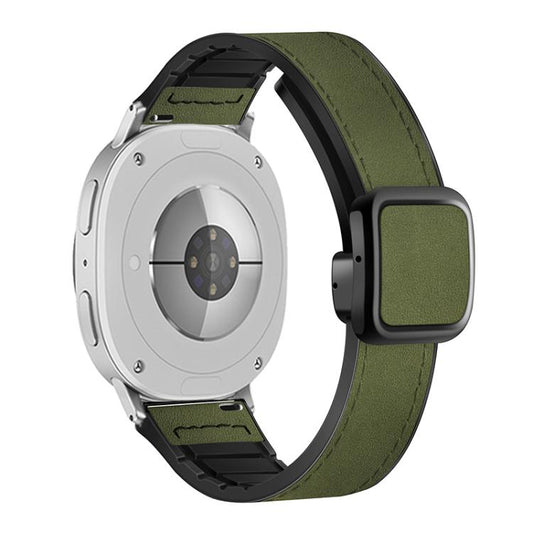 For Samsung Galaxy Watch8 / Watch8 Classic Square Magnetic Buckle Leather Skin Silicone Watch Band(Crazy Horse Green) - Watch Bands by buy2fix | Online Shopping UK | buy2fix