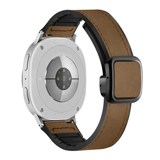 For Samsung Galaxy Watch8 / Watch8 Classic Square Magnetic Buckle Leather Skin Silicone Watch Band(Crazy Horse Dark Brown) - Watch Bands by buy2fix | Online Shopping UK | buy2fix