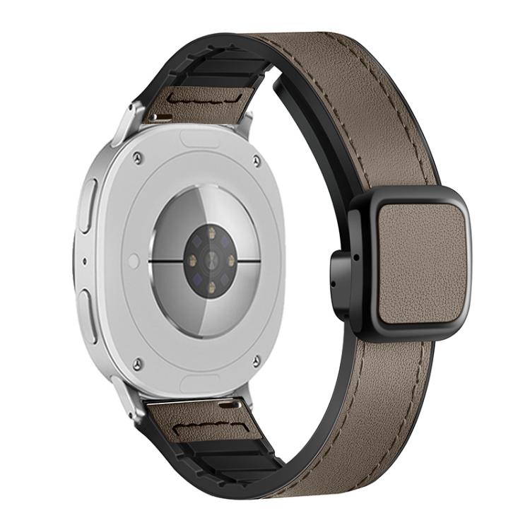 For Samsung Galaxy Watch8 / Watch8 Classic Square Magnetic Buckle Leather Skin Silicone Watch Band(Brown) - Watch Bands by buy2fix | Online Shopping UK | buy2fix