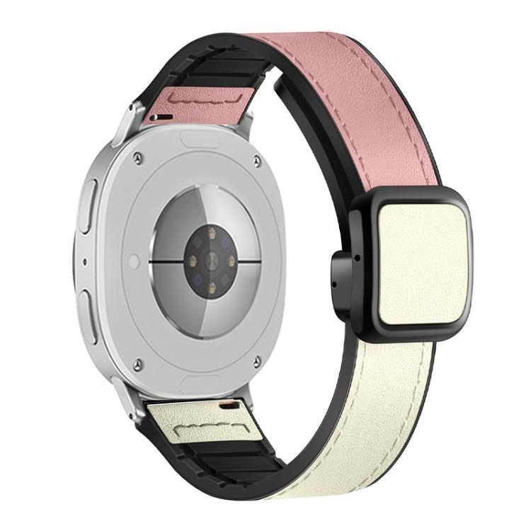 For Samsung Galaxy Watch8 / Watch8 Classic Square Magnetic Buckle Leather Skin Silicone Watch Band(Pink White) - Watch Bands by buy2fix | Online Shopping UK | buy2fix