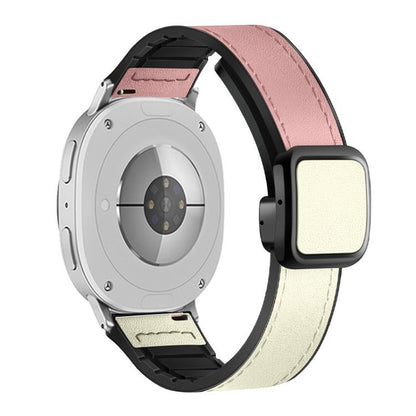 For Samsung Galaxy Watch8 / Watch8 Classic Square Magnetic Buckle Leather Skin Silicone Watch Band(Pink White) - Watch Bands by buy2fix | Online Shopping UK | buy2fix