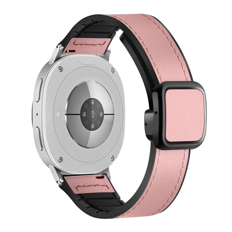 For Samsung Galaxy Watch8 / Watch8 Classic Square Magnetic Buckle Leather Skin Silicone Watch Band(Pink) - Watch Bands by buy2fix | Online Shopping UK | buy2fix