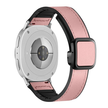 For Samsung Galaxy Watch8 / Watch8 Classic Square Magnetic Buckle Leather Skin Silicone Watch Band(Pink) - Watch Bands by buy2fix | Online Shopping UK | buy2fix