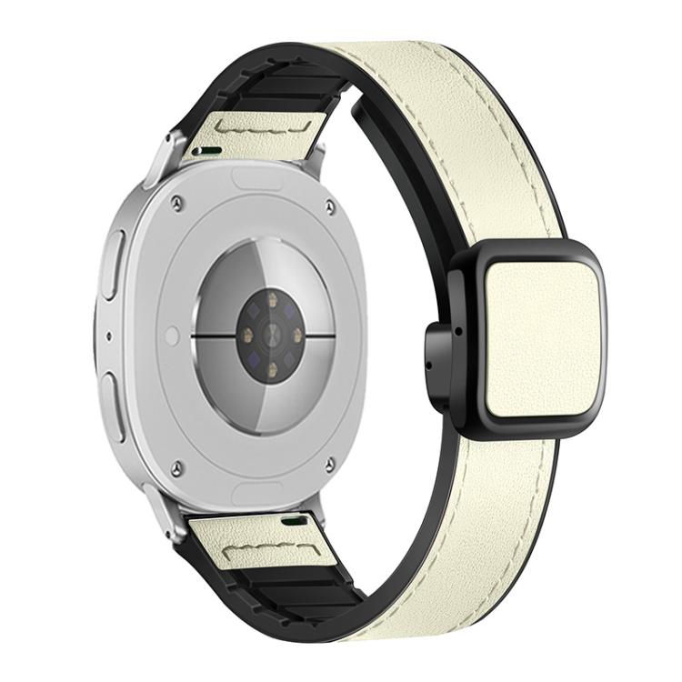 For Samsung Galaxy Watch8 / Watch8 Classic Square Magnetic Buckle Leather Skin Silicone Watch Band(Beige) - Watch Bands by buy2fix | Online Shopping UK | buy2fix