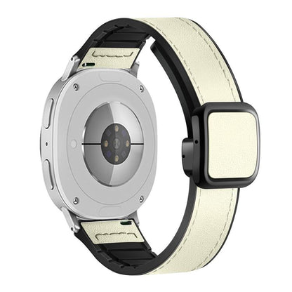 For Samsung Galaxy Watch8 / Watch8 Classic Square Magnetic Buckle Leather Skin Silicone Watch Band(Beige) - Watch Bands by buy2fix | Online Shopping UK | buy2fix