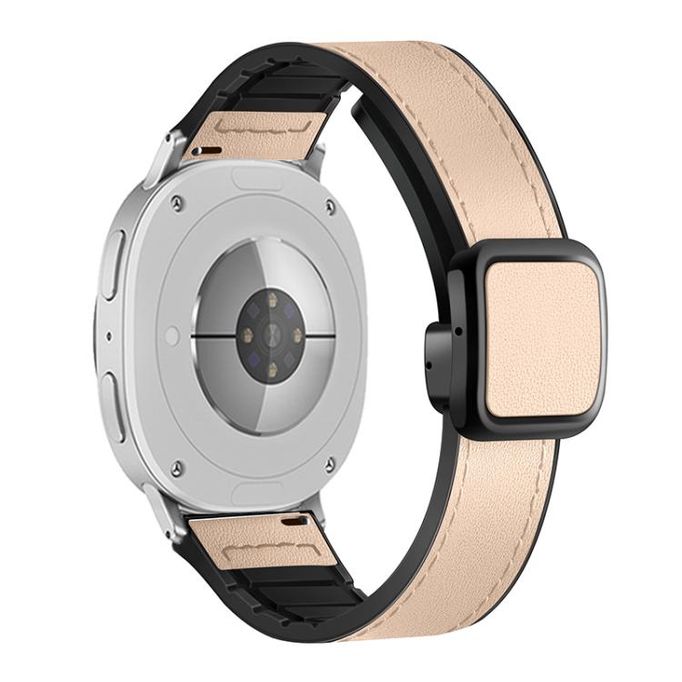 For Samsung Galaxy Watch8 / Watch8 Classic Square Magnetic Buckle Leather Skin Silicone Watch Band(Apricot) - Watch Bands by buy2fix | Online Shopping UK | buy2fix