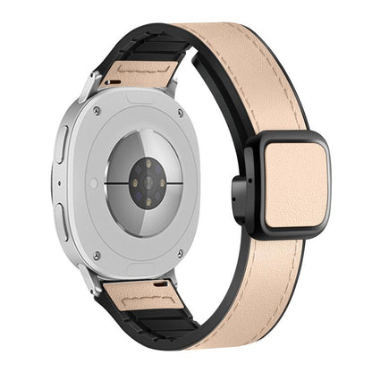 For Samsung Galaxy Watch8 / Watch8 Classic Square Magnetic Buckle Leather Skin Silicone Watch Band(Apricot) - Watch Bands by buy2fix | Online Shopping UK | buy2fix