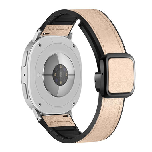 For Samsung Galaxy Watch8 / Watch8 Classic Square Magnetic Buckle Leather Skin Silicone Watch Band(Apricot) - Watch Bands by buy2fix | Online Shopping UK | buy2fix