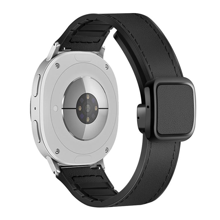 For Samsung Galaxy Watch8 / Watch8 Classic Square Magnetic Buckle Leather Skin Silicone Watch Band(Black) - Watch Bands by buy2fix | Online Shopping UK | buy2fix