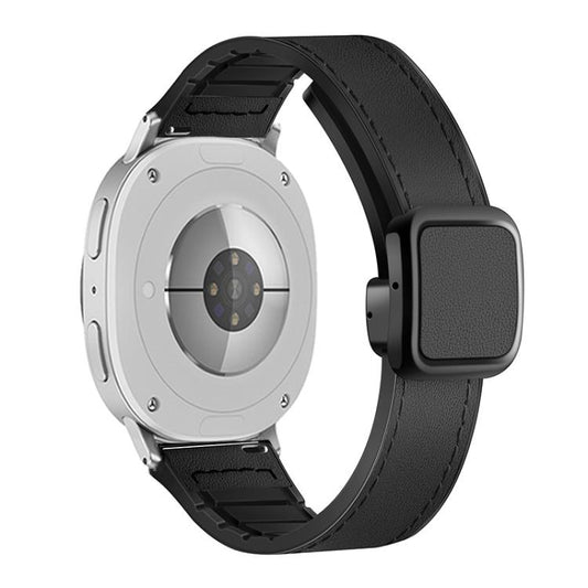 For Samsung Galaxy Watch8 / Watch8 Classic Square Magnetic Buckle Leather Skin Silicone Watch Band(Black) - Watch Bands by buy2fix | Online Shopping UK | buy2fix